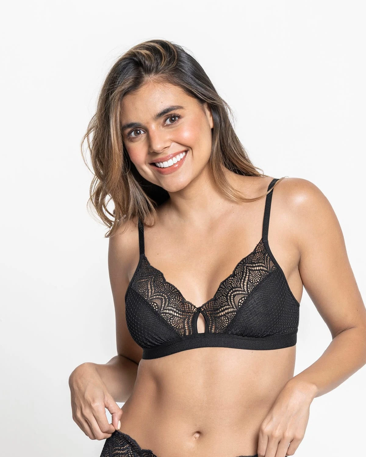 Triangle Lace Bralette With Buttonhole Cutout 3 Triangle Lace Bralette With Buttonhole Cutout