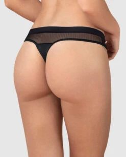 Eco-Friendly Thong Knicker With Tulle Details And Ultra-Flat Waistband