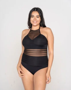 One-Piece Striped Mesh Overlay Slimming Swimsuit -Leonisa Sale Store 190980BL 700 1200x1500 2022 1