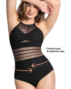 One-Piece Striped Mesh Overlay Slimming Swimsuit -Leonisa Sale Store 190980b 700 1200x1500 lang es 5