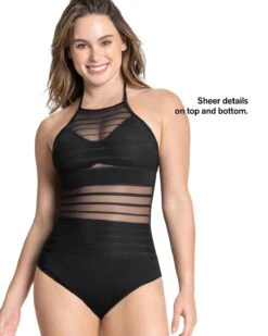 One-Piece Striped Mesh Overlay Slimming Swimsuit -Leonisa Sale Store 190980b 700 1200x1500 lang gb 3