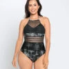 One-Piece Sheer Stripe High-Neck Slimming Swimsuit -Leonisa Sale Store 19A106N 701 1200X1500 usa 1
