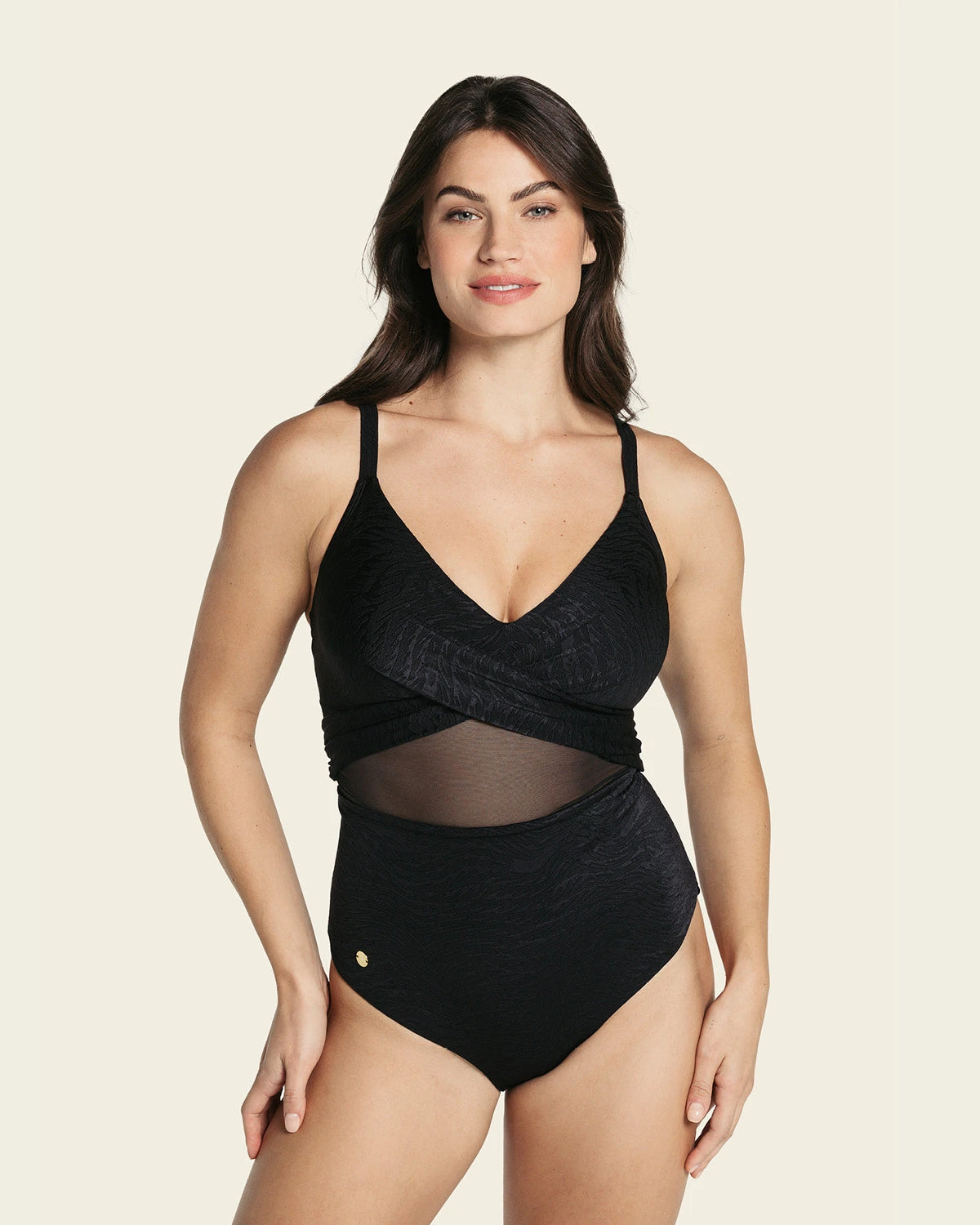 Slimming One Piece Swimsuit With Tulle And Draped Details 3 Slimming One Piece Swimsuit With Tulle And Draped Details